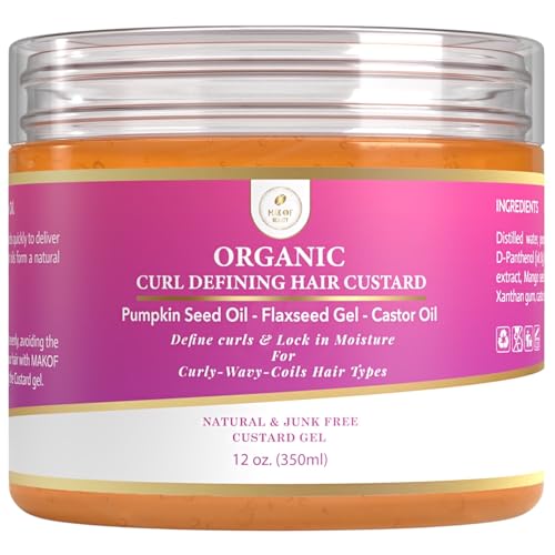 MAKOF BEAUTY Curls Defining & Styling Custard Gel, Enhances Curls Definition & Long-Lasting Hold. With Flaxseed, Pumpkin Seed & Rosemary. Natural Hair
