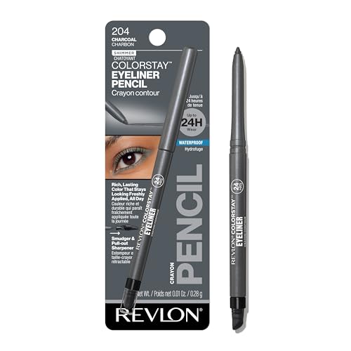 REVLON ColorStay Pencil Waterproof Eyeliner, Smudge-Proof, Eye Makeup with Built-In Sharpener, 204 Charcoal, 0.01 oz