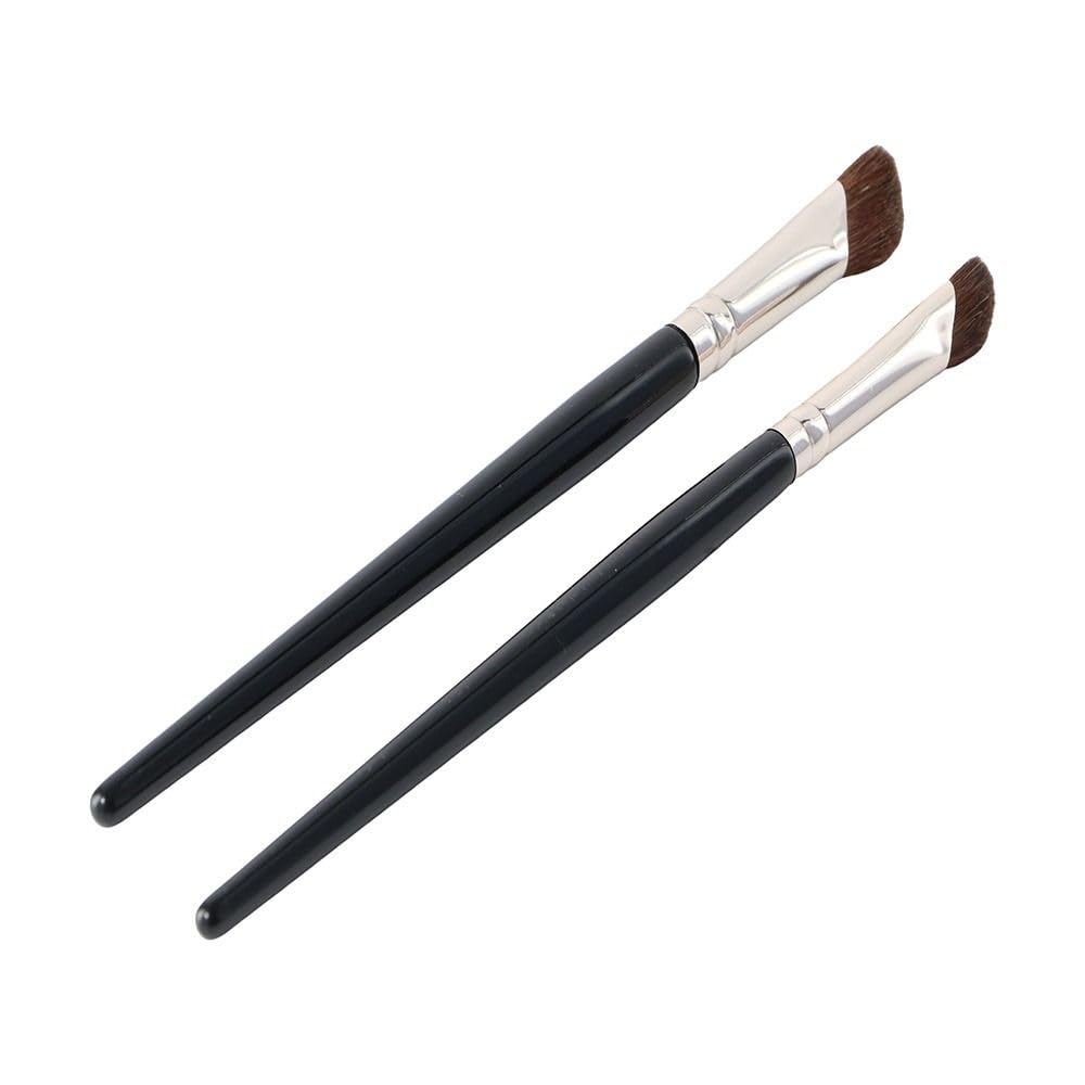 2PCS Angled Shading Eyeshadow Makeup Brush - Eye Brow Bone Highlighter, Nose Contour Brush, Small Soft Natural Horse Bristle Slanted, 6 in Long