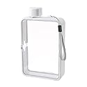 MiOYOOW Square Flat Water Bottle, Portable Transparent Sports Water Cup Reusable Memo Paper Bottles for Outdoor Travel Fitness Gym