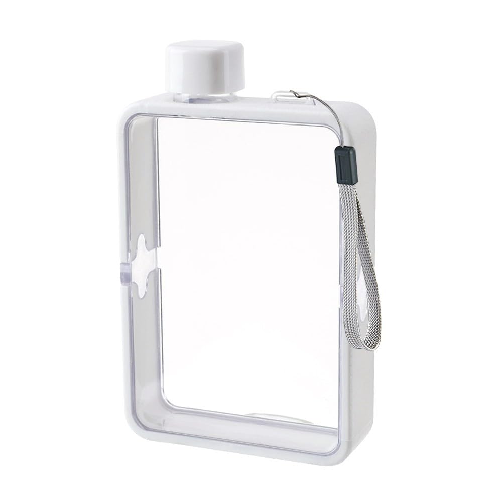 MiOYOOW Square Flat Water Bottle, Portable Transparent Sports Water Cup Reusable Memo Paper Bottles for Outdoor Travel Fitness Gym