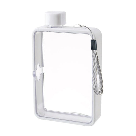 MiOYOOW Square Flat Water Bottle, Portable Transparent Sports Water Cup Reusable Memo Paper Bottles for Outdoor Travel Fitness Gym