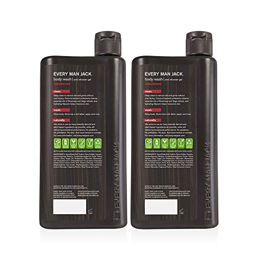 Every Man Jack Men's Body Wash - Cedarwood | 16.9-ounce Twin Pack - 2 Bottles Included | Naturally Derived, Parabens-free, Pthalate-free, Dye-free