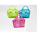 Greenbrier KDZO Set of 3 Colorful Plastic Totes with Handles in Teal, Blue, & Hot Pink Plastic Carrying Basket, Beach, Grocery Carrying Tote, Nesting…