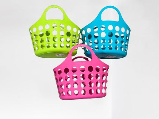 Greenbrier KDZO Set of 3 Colorful Plastic Totes with Handles in Teal, Blue, & Hot Pink Plastic Carrying Basket, Beach, Grocery Carrying Tote, Nesting…