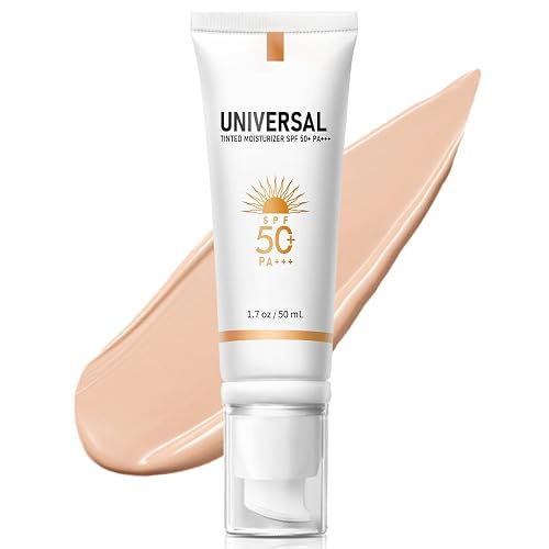 Tinted Sunscreen for Face SPF 50, Tinted Moisturizer with SPF, Sweat Resistant Oil Free with No White Cast, Broad Spectrum UVA/UVB, 1.7oz