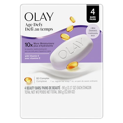 Olay Beauty Bar, Age Defying, 10x More Moisturizers, Smooth & Gentle on Skin, Vitamin E & Vitamin B3 Complex, For All Skin Types, Shea Butter Scent