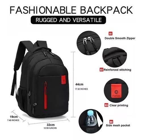 Luke Sports Heavy Duty Notebook Backpack Black and Red Three Front Pockets Two Side Pockets Scratch-Proof Fabric