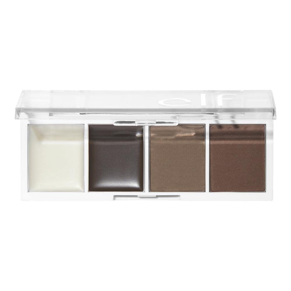 e.l.f. Bite-Size Brow, Mini Brow Quad with Ultra-Pigmented Waxes & Powders, Eyebrow Grooming & Makeup Kit, Dark Brown, 0.14 Oz