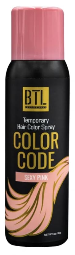 BTL Professional BTL Color Code Temporary Hair Color Spray-On! Vibrant & Easy to Wash | Fast Drying (3oz/80g) (Sexy Pink, 3oz/80g)