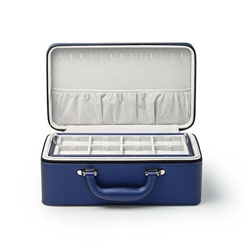 Oirlv Blue Leather Jewelry Box Handmade Travel Jewelry Organizer Storage Case Holder For Girl Lady Earring,Ring,Necklace,Pendant,Watch,Bracelet.(3…