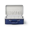 Oirlv Blue Leather Jewelry Box Handmade Travel Jewelry Organizer Storage Case Holder For Girl Lady Earring,Ring,Necklace,Pendant,Watch,Bracelet.(3…