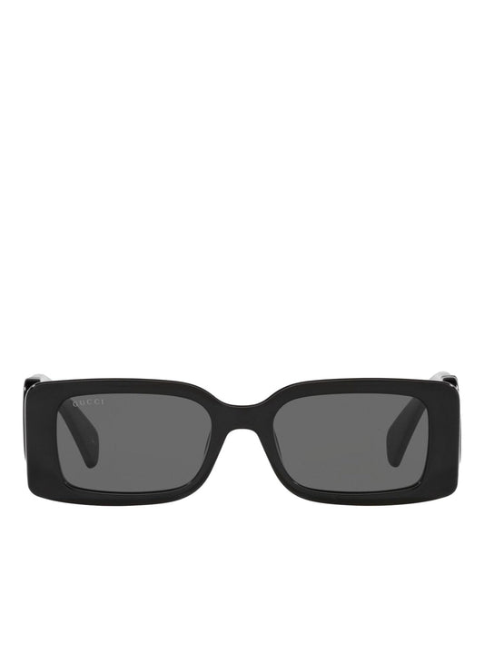 Gucci Women's Chaise Lounge Narrow Rectangular Sunglasses, Black-Black-Grey, One Size