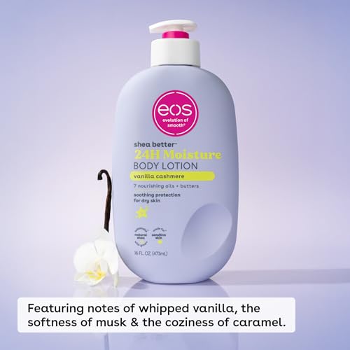 eos Shea Better Body Lotion Vanilla Cashmere, 24-Hour Moisture Skin Care, Lightweight & Non-Greasy, Natural Shea, Vegan, Vanilla Body Lotion