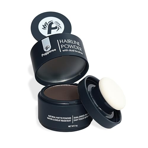 Puggaree Dual Ended Hairline Powder for Root Touch Up and Grey Coverage - Water & Sweat Resistant, Long-Lasting ?#01 Dark Brown?