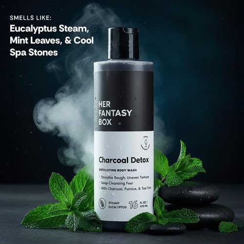 Her Fantasy Box | Charcoal Detox Exfoliating Body Wash - Activated Charcoal & Pumice Deep Cleanser with Tea Tree & Eucalyptus, Refreshing Exfoliation Beauty & Personal Care Her Fantasy Box