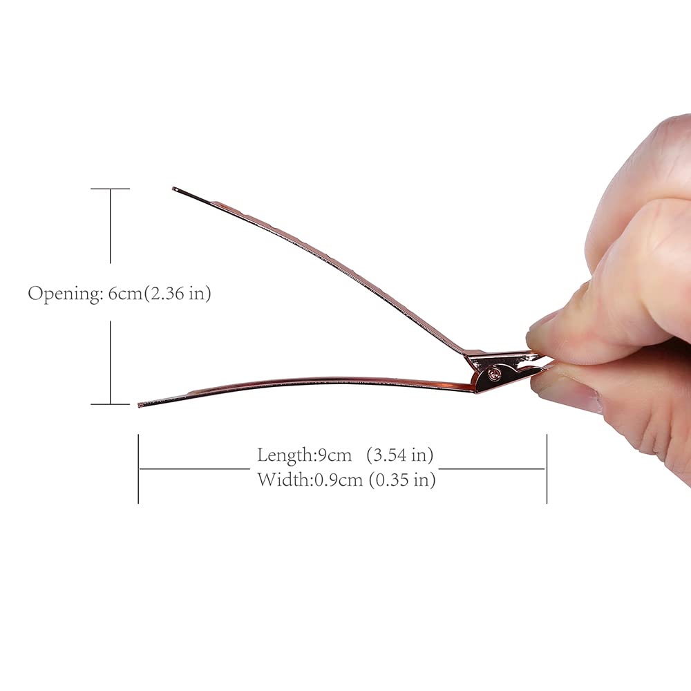 minihope 24 Packs Duck Bill Clips, 3.54 Inches/9cm Rustproof Metal Alligator Curl Clips for Hair Styling,makeup.,Hair Coloring, 12 Black,12 Rose gold.
