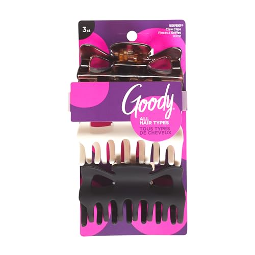 Goody SlideProof Large Claw Clips - 3 Ct, Tortoise Print, Black Matte & Ivory, Secure Grip Hair Styling Accessories for Women & Men, All Hair Types