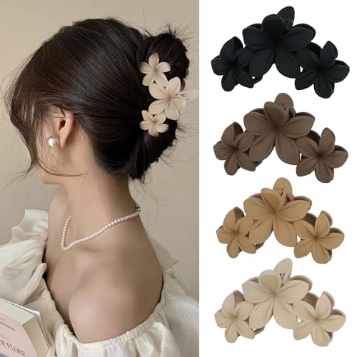 ANBALA 4PCS Hawaiian Plumeria Flower Hair Clips - Large Non-Slip Matte Claw Clips for Women, Strong Hold Beach Hair Accessories Beauty and Personal Care ANBALA Default Title