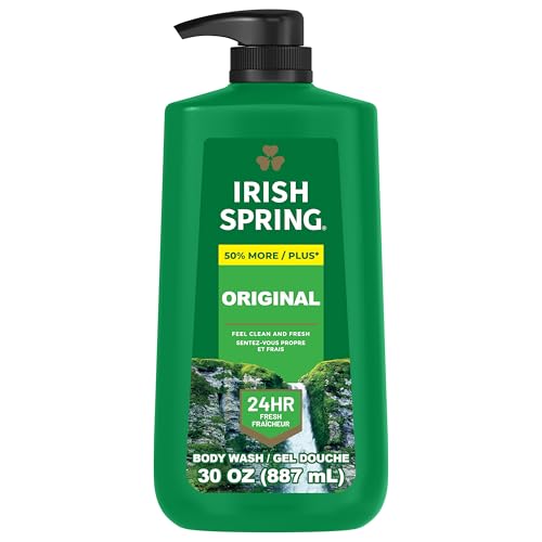 Irish Spring Original Moisturizing Body Wash for Men, 24-Hour Fresh, Face and Body Wash, Biodegradable Ingredients, Paraben Free, Cool Fresh Scent, 30