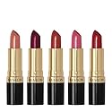 REVLON Super Lustrous Lipstick Gift Set, 5-Piece, Creamy Formula, Moisturized Feel, 755 Bare It All, 477 Black Cherry, 535 Rum Raisin, 805 Candied