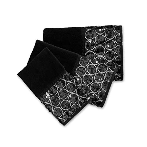 Popular Bath Sinatra 3 Piece Towel Set, Bath Towel, Hand Towel, Wash Cloth, Black