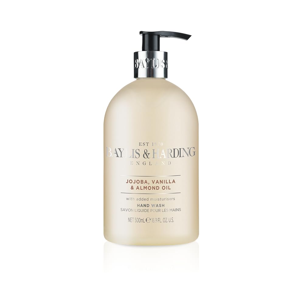 Baylis & Harding Liquid Hand Soap Wash with Dispenser, Jojoba, Vanilla & Almond Oil, 16.9oz/500ml