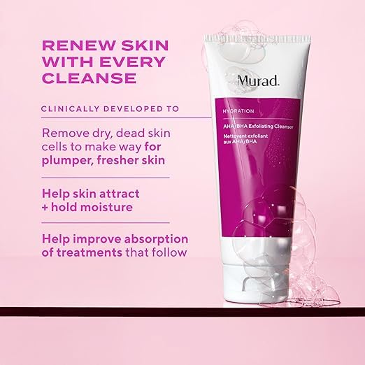 Murad AHA/BHA Exfoliating Cleanser - Hydration Exfoliating & Moisturizing Salicylic, Lactic and Glycolic Acid Face Wash - Creamy Skin Smoothing Beauty and Personal Care Murad