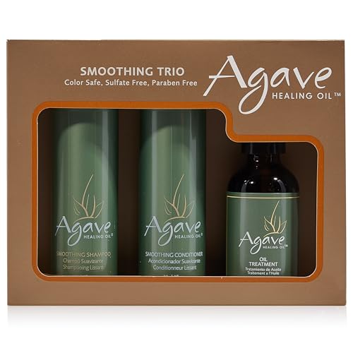 Agave Smoothing Haircare Trio with Shampoo, Conditioner & Healing Oil Treatment Hydrating & Frizz Control 3 fl oz/2 fl oz