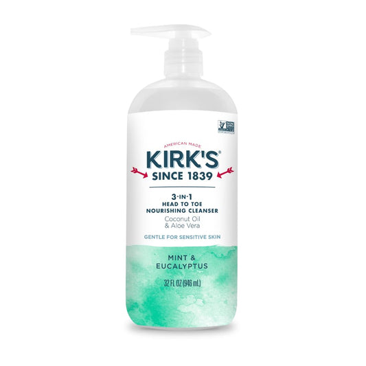 Kirk's Mint and Eucalyptus 3-in-1 Nourishing Cleanser, Shampoo Body Wash Bubble Bath, Coconut Oil and Aloe Vera, Vegan Non-GMO, 32 Fl Oz Beauty & Personal Care Kirk's