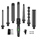 Curling Iron,PARWIN PRO BEAUTY 7 in 1 Curling Wand Set with 7 Interchangeable Barrels and Heat Protective Glove Auto Shut Off Dual Voltage