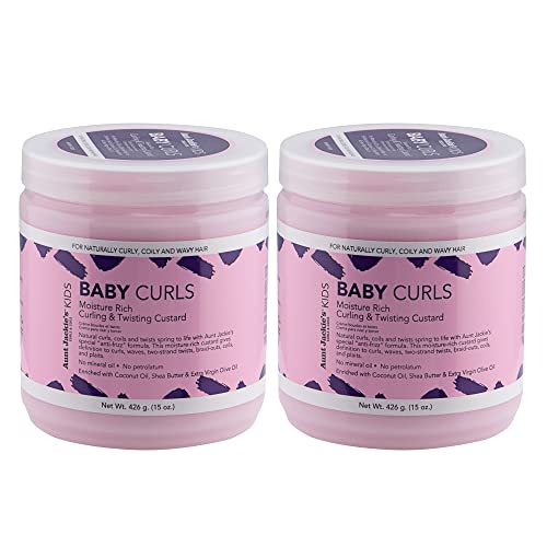 Aunt Jackie's Kids Baby Curls, Moisture Rich Curling and Twisting Custard for Naturally Curly, Coily and Wavy Hair, 15 oz, 2 Pack
