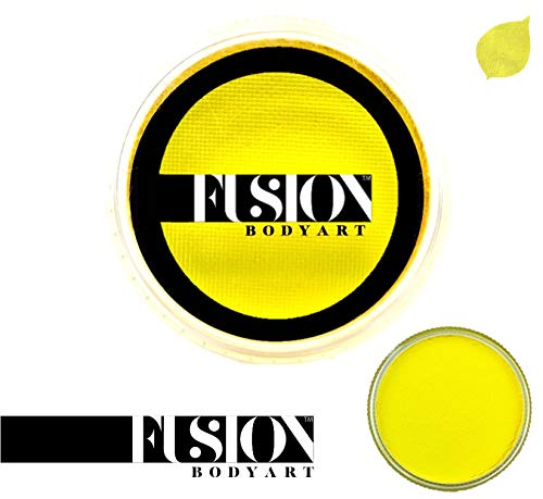 Fusion Body Art Pro Face Paint | Prime Bright Yellow (32gm), Professional Quality Water Activated Face and Body Paint Supplies Single Makeup Cake