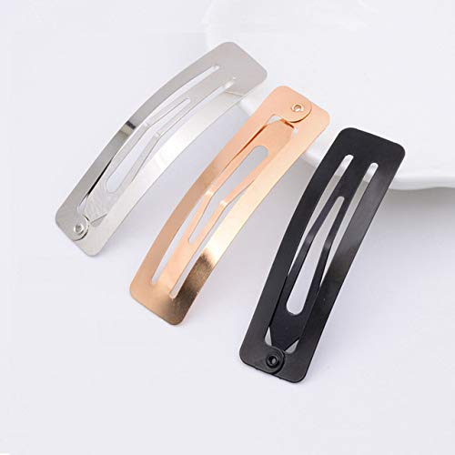 30Pcs No Slip Metal Snap Hair Clips Grips Hair Barrettes Rectangle BB Clips for Women Hair Accessories, 60mm (Silver, Black and Rose Gold)