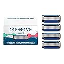 Preserve Shave 5 Razor Blades Refills - 5 Blade Razors for Men & Women - Ceramic Coated Shavers for Comfort with Aloe-Cocoa Butter Strip - Reusable