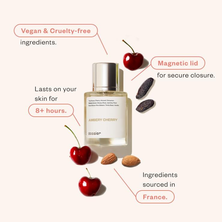Dossier - Eau de Parfum - Ambery Cherry - Inspired by T.Ford Lost Cherry - Perfume Luxury - Pure Infused - Paraben Free - Vegan - For Women Men Unisex