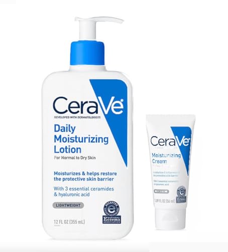 CeraVe Daily Moisturizing Lotion for Dry Skin | Body Lotion & Facial Moisturizer with Hyaluronic Acid and Ceramides | Fragrance Free 12 oz with 1.89oz