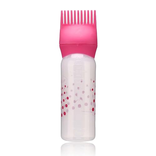 Antilog Root Comb Applicator Bottle with Graduated Scale and Brush for Salon Hair Coloring, Hair Dying (rose red, 170ml)