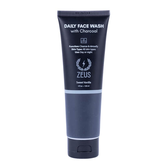 ZEUS Charcoal Face Wash for Men | Daily Facial Cleanser for Oily Skin, Blackhead Removal, & Deep Pore Cleansing | Detoxifying & Exfoliating | Made