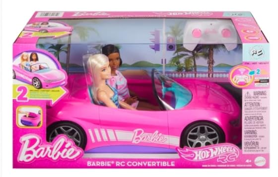 Hot Wheels Remote Control Barbie Convertible Car with 2 Dolls