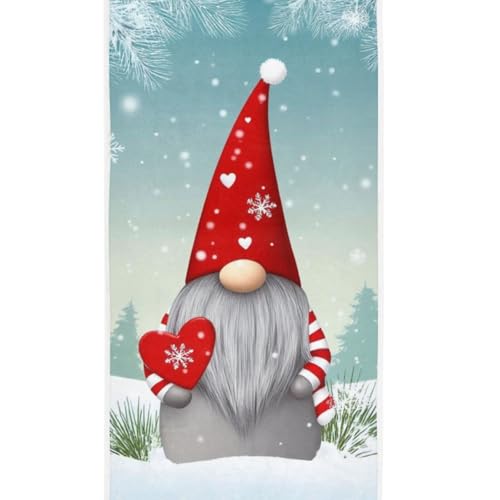 Christmas Gnome Tomte Hand Towels 16x30 in Bathroom Towel, Winter Elves with Red Hearts Snowflake Soft Absorbent Small Bath Towel Merry Christmas…