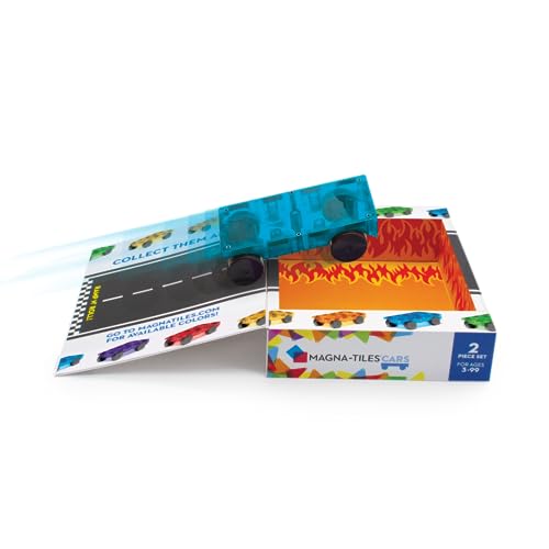 MAGNA-TILES Cars – Blue & Orange 2-Piece Magnetic Construction Set, The Original Magnetic Building Brand