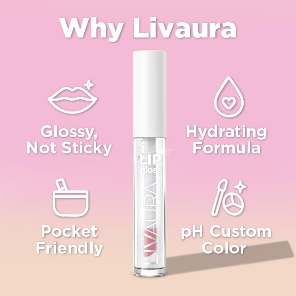 LIVAURA Tinted Lip Gloss for Women, pH Activated Hydrating, Moisturizing, Shiny Lipgloss, Non Sticky LipGloss, Glossy Lip Tint, Lip Shine, Smooth Lip