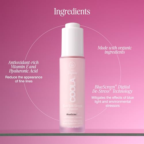 COOLA Organic Sun Silk Drops and Face Moisturizer with SPF 30, Dermatologist Tested Sunscreen with Plant-Derived BlueScreen Digital De-Stress