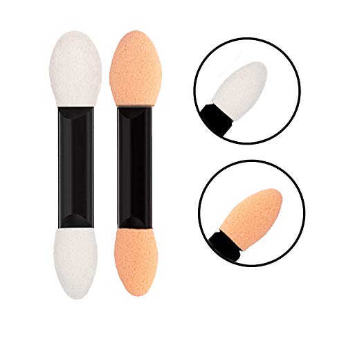 GTVIA 100 Pack Disposable Double Sided Sponge Makeup Eyeshadow Brush Tipped Cosmetic Makeup Eye shadow Applicators Brush (Skin and White)