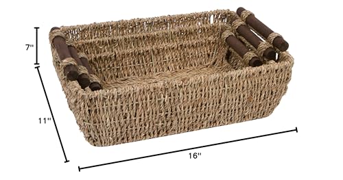 Seagrass & Wood Handled Baskets by Trademark Innovations (Set of 3)
