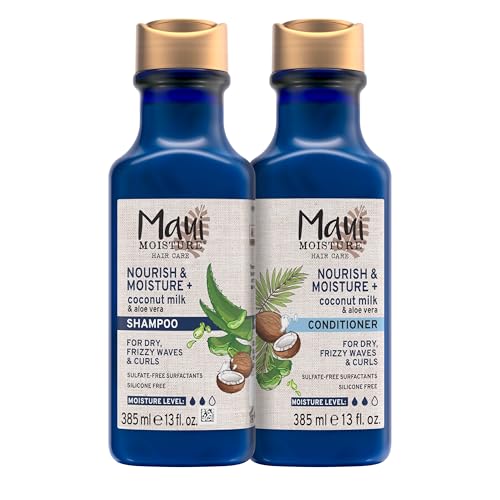 Maui Moisture Nourish & Moisture + Coconut Milk Shampoo + Conditioner to Hydrate and Detangle Curly Hair, Lightweight Daily Moisturizing Shampoo