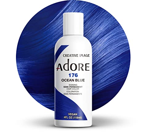 Adore Semi Permanent Hair Color (176 Ocean Blue) | Vegan & Cruelty-Free Blue Hair Dye | No Ammonia, No Peroxide, No Alcohol | 4 Fl Oz