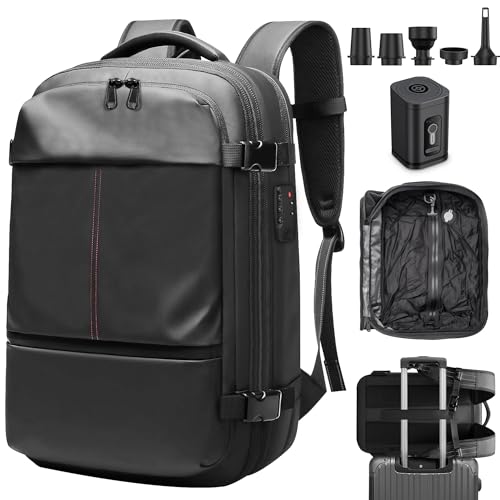 celpack Vacuum Backpack Travel, Vacuum Compression Travel Backpack with Pump, Water Resistant & TSA Anti Theft, Ideal for Travel/Camping/Laptop (With Electric Air Pump & Black)
