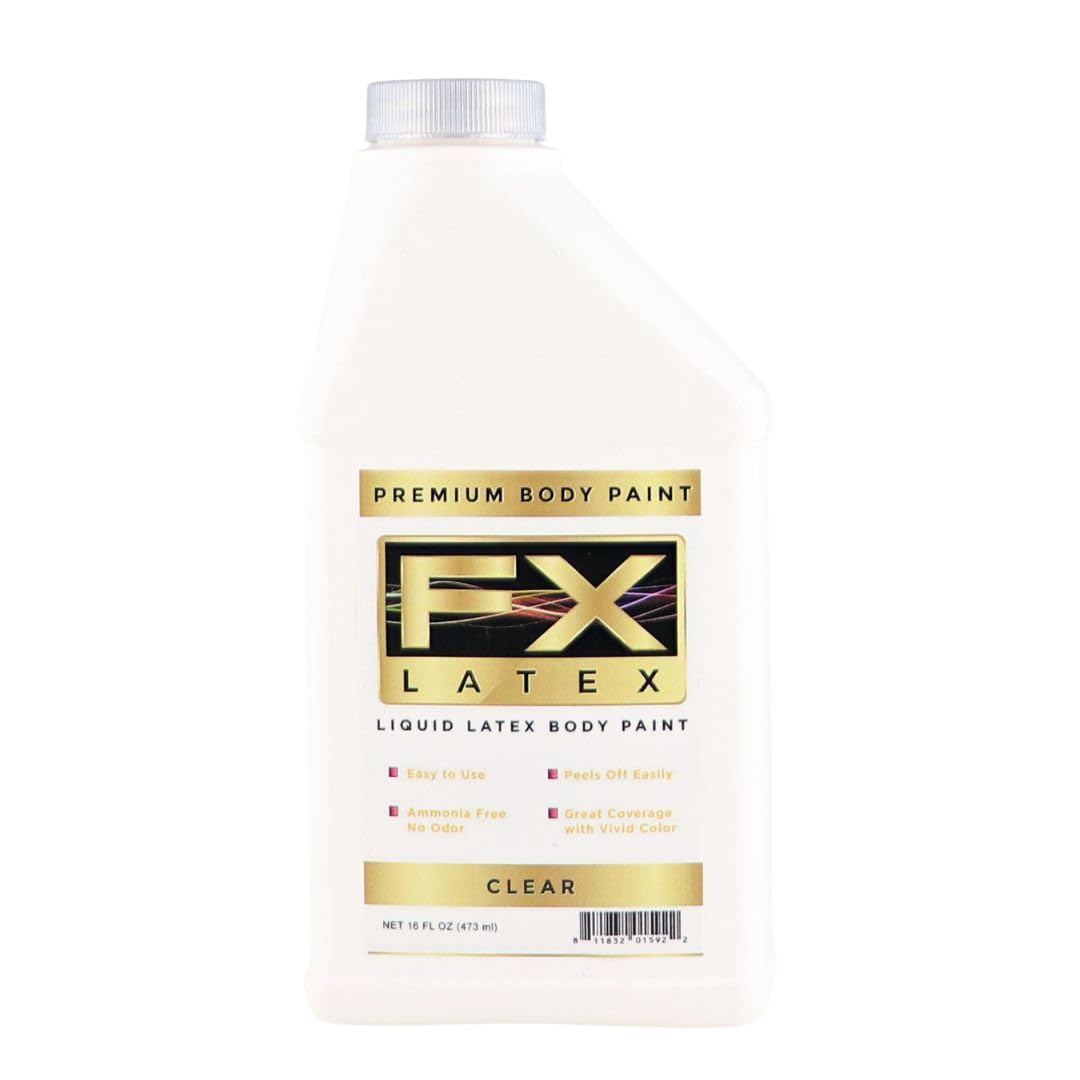 Liquid Latex - Face and Body Paint, Ammonia Free, Easy On and Off, Cosplay Makeup, Create Professional Monster, Zombie Arts 16 Oz (Clear)